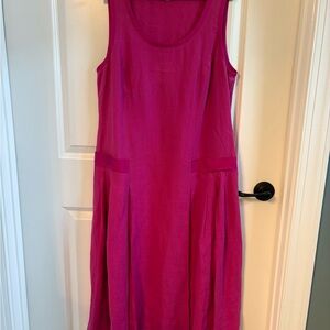 J. Peterman Vibrant linen Fuchsia Midi Dress